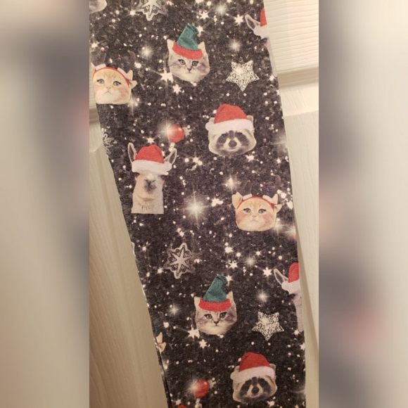 Gray Christmas Patterned Animal Santa Print Jersey Leggings Women's Size Small - Picture 2 of 4